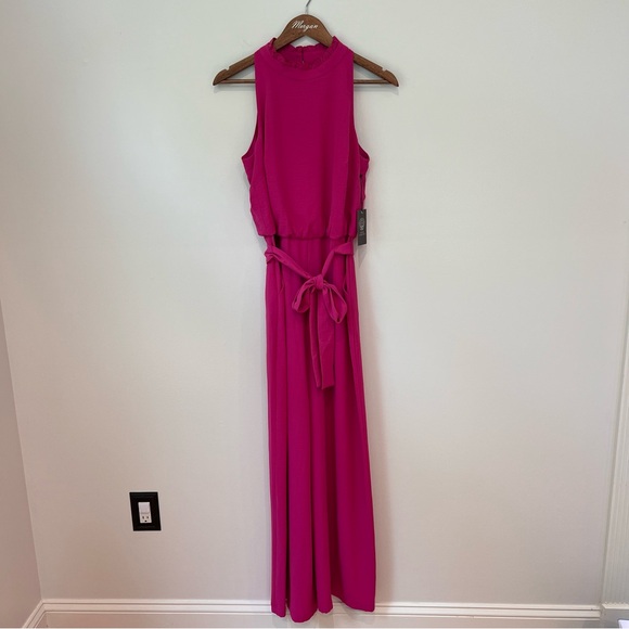 Vince Camuto NWT Sleeveless Ruffled High-Neck Jumpsuit in Pink Fuscia Belted, 8 - Picture 2 of 16